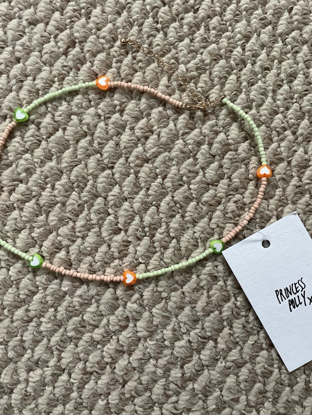 Princess Polly Pastel Heart Seed Bead Choker - Peach & Lime